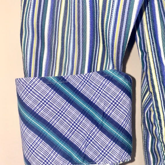 Thomas Dean Striped Flip Cuff Button Front Shirt - Picture 9 of 10